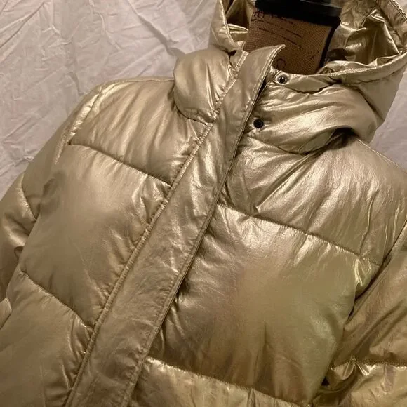 Calvin Klein Gold Hooded Puffer Coat size Small - Picture 14 of 16